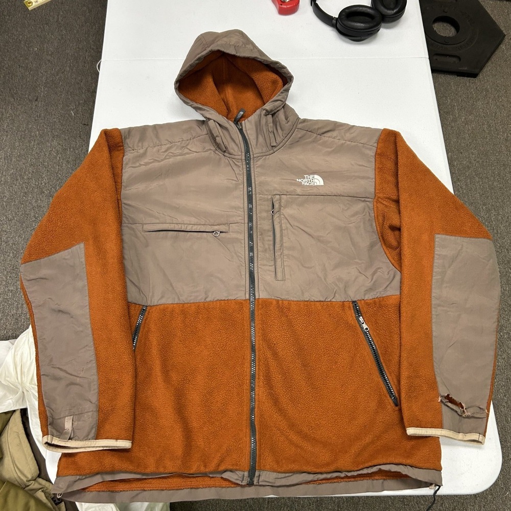The North Face Denali Fleece Jacket Mens XL Orange Taupe Hooded Full Zip